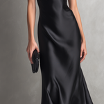 Women's Elegant Black Satin Sleeveless Slip Dress