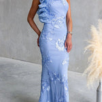 Ruffle One Shoulder Floral Bodycon Maxi Dress