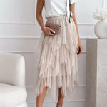 Margovil High Rise Mesh Layered Midi Skirt