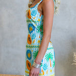 Square Neck Sleeveless Tropic Print Mini Dress