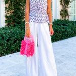 Criss Cross Halter Sleeveless Printed Ruffle Top