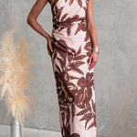 Tie Knot One Shoulder Sleeveless Floral Print Maxi Dress