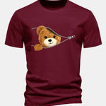 Regular Fit Zipper Bear Print Cotton T-Shirt