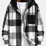 Relax Fit Flannel Plaid Corduroy Patchwork Hooded Shirt & Chino Cargo Jogger Pants