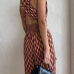 Margovil Chic Back Criss Cross Knot Waist Wide Leg Printed Jumpsuit
