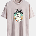 Ghost Slogan Print Washed Distressed Drop Shoulder T-Shirt