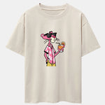 Vacation Pink Panther Print Drop Shoulder Oversize T-Shirt