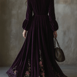 Vintage Floral Embroidered Velvet Maxi Dress