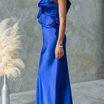 Ruffle One Shoulder Satin Maxi Party Dress