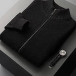 PURE EXTRA-FINE MERINO WOOL RIBBED CARDIGAN