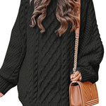 Margovil Long Sleeves Cable Knit Mini Sweater Dress