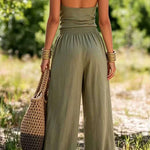 Margovil Halter Cowl Neck Sleeveless Top Elastic Waist Wide Leg Pants Set