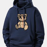 Plaid Pattern Dissolving Bear Print Relax Fit Hoodie