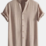 V Neck Linen Rayon Blend Shirt & Straight Leg Linen Pants
