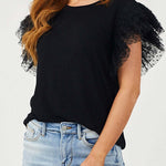 Margovil Round Neck Polka Dot Ruffle Short Sleeves Top