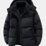 Corduroy Patchwork Hooded Puffer Jacket