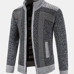Zip Up Faux Suede Patchwork Sweater