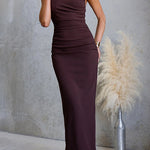Adjustable Strap Back Slit Ruched Bodycon Maxi Dress