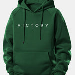 Victory Slogan Print Drawstring Hoodie