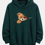 Zipper Bear Print Relax Fit Hoodie