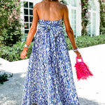 Strapless Back Bow Printed Swing Maxi Dress