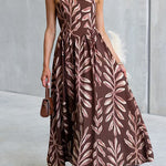 Spaghetti Strap High Waist Printed Swing Maxi Dress