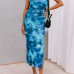 Margovil Side Slit Sleeveless Floral Print Bodycon Midi Dress