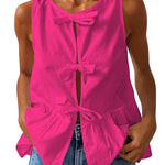 Margovil Bow Front Sleeveless Cotton Linen Ruffle Top(in 6 Colors)