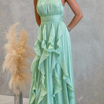 Halter Neck Ruffle Flowy Maxi Dress