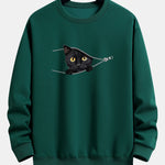 Zipper Black Cat Print Relax Fit Sweatshirt