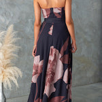 Strapless Tie Waist Floral Print Flowy Maxi Dress