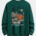 Halloween Pumpkin Town Print Relax Fit Sweatshirt