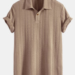 Short Sleeve Jacquard Polo & Straight Leg Ribbed Pants