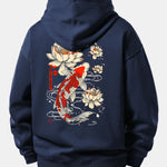 Lotus Carp Print Relax Fit Hoodie