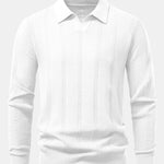 Long Sleeve Stripe V Neck Knit Polo Shirt
