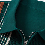 Stripe Knit Zip Up Polo Shirt & Straight Leg Ribbed Pants