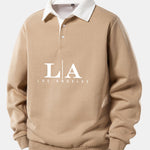 Los Angeles Print Contrast Polo Collar Sweatshirt