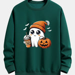 Halloween Ghost Coffee Pumpkin Print Relax Fit Sweatshirt