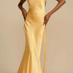 One Shoulder Backless Satin Maxi Party Dress