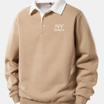 NY Brooklyn Print Contrast Polo Collar Sweatshirt