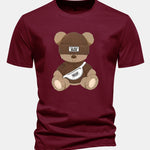 Regular Fit Stripe Bear Print Cotton T-Shirt