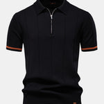 Contrast Trim Zipper Knit Polo Shirt & Cotton Chino Shorts