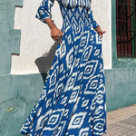 Off Shoulder Bell Sleeves Boho Print Swing Maxi Dress
