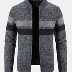 Striped Baseball Collar Teddy Lined Zip Up Sweater