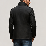 Men's Blended Stand Collar Single-breasted Slim Fit Solid Color Jacket