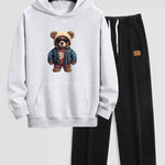 Bear In Leather Jacket Print Relax Fit Hoodie & Straight Leg Corduroy Pants