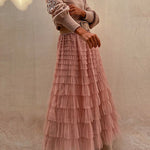 Margovil Tulle Layered Ruffle Mesh Maxi Skirt
