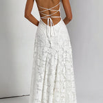 Margovil Spaghetti Strap Backless Lace-up Jacquard Maxi Dress