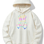 Gradient Dissolving Bear Print Drop Shoulder Relaxed Hoodie