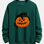 Pumpkin Black Cat Print Relax Fit Sweatshirt